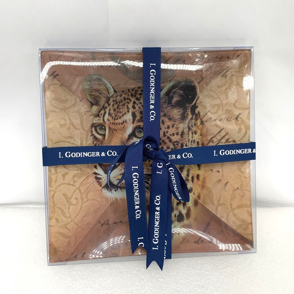 Godinger & Co Home Collection 8x8 Cheetah Square Animal‎ Decorative Glass Plate